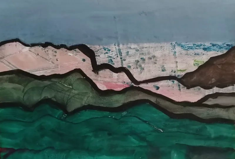 Horizontale Farbbänder in Grün, Rosa und Blau